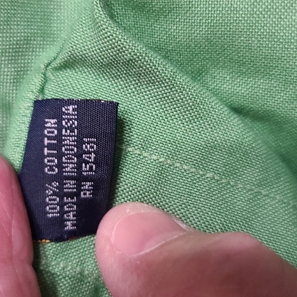 Tommy Hilfiger Original Oxford Men's Button Down Shirt Green Size L/16 1/2 EUC - Picture 9 of 10